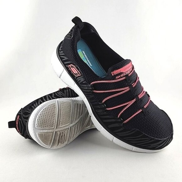 Skechers Women's Equalizer Black Pink Slip On Shoes Ultra Lightweight Size 8 - Picture 1 of 16